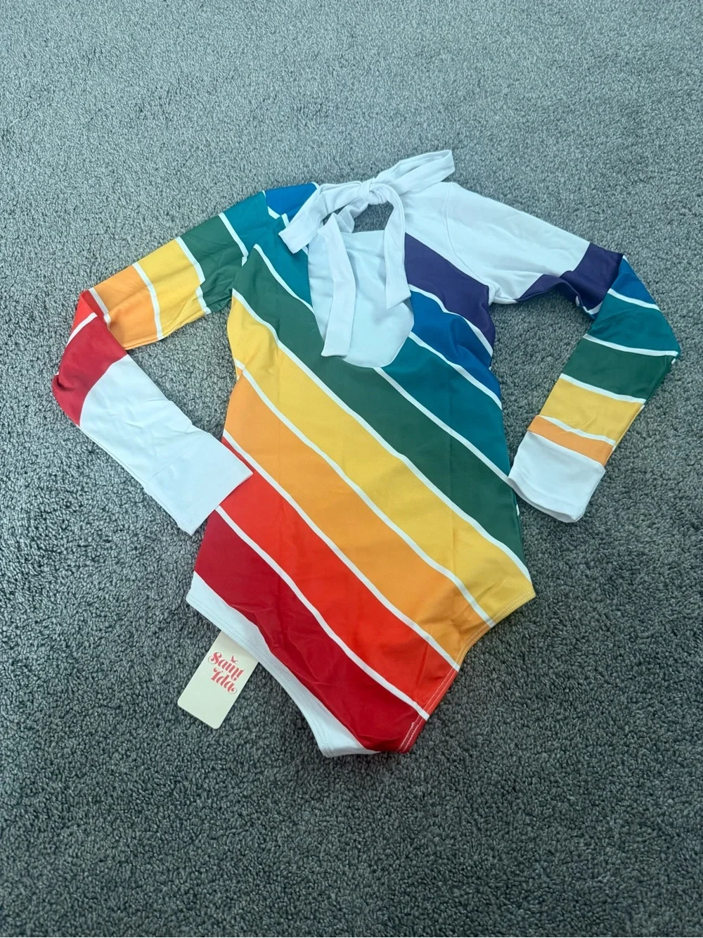 Saint Ida Rainbow Stripe Long Sleeve Swimsuit Sz 8